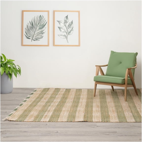 JERFIT 5x7 Ft Plaid Area Rug, Handwoven Natural Jute and Cotton, Dark Brown Green, Eco-Friendly Floor Rug for Living Room, Bedroom, Entryway