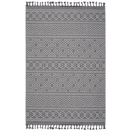 JERFIT 5x7 Geometric Area Rug, Indoor Outdoor Rug, Stain-Resistant Low Pile Polypropylene Carpet, Grey and White Modern Design for Living Room, Bedroom, Patio