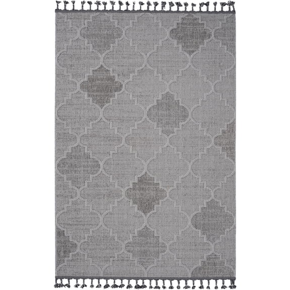 JERFIT 5x7 Indoor Outdoor Area Rug, Low Pile Modern Trellis Pattern, Stain Resistant Polypropylene, Easy Clean, for Living Room Bedroom Patio, White and Gray
