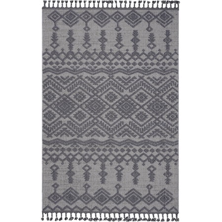 JERFIT 5x7 Indoor Outdoor Area Rug, Low Pile Stain Resistant Machine Woven Polypropylene Carpet, Easy Clean Non-Shedding Runner for Living Room Bedroom Kitchen, White and Gray