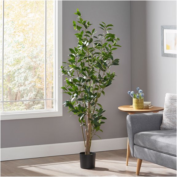 JERFIT 6.2ft Artificial Bay Laurel Tree Potted Faux Olive Plant for Home Office Decor, Green