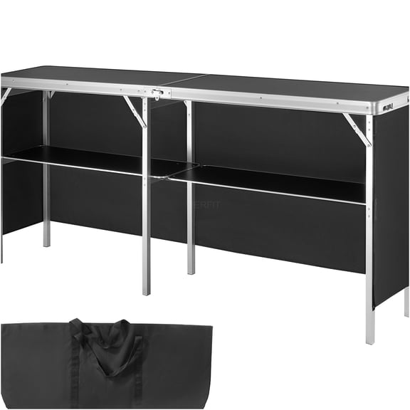 JERFIT 6.5ft Extra Long Folding Table with Carrying Case, Portable Trade Show Display Counter & Banquet Table for Indoor Outdoor Events, Black