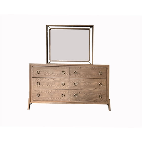 JERFIT 6-Drawer Chest Dresser, Light Brown Bedroom Storage Organizer with Jewelry Tray, Solid Wood & MDF Modern Bedside Cabinet