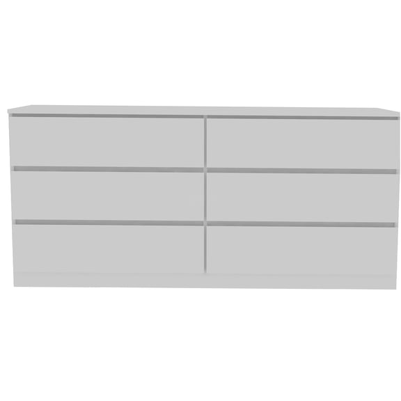 JERFIT 6-Drawer Double Dresser, White Chest of Drawers for Bedroom, Wide Storage Organizer with Smooth Gliding Drawers