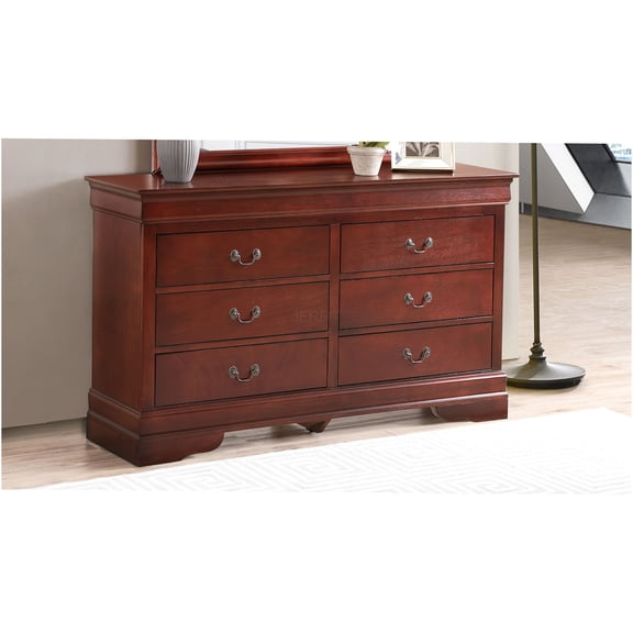 JERFIT 6-Drawer Dresser, Traditional Cherry Finish Wood Chest of Drawers, Bedroom Storage Cabinet with English Dovetail, Anti-Tarnish Hardware