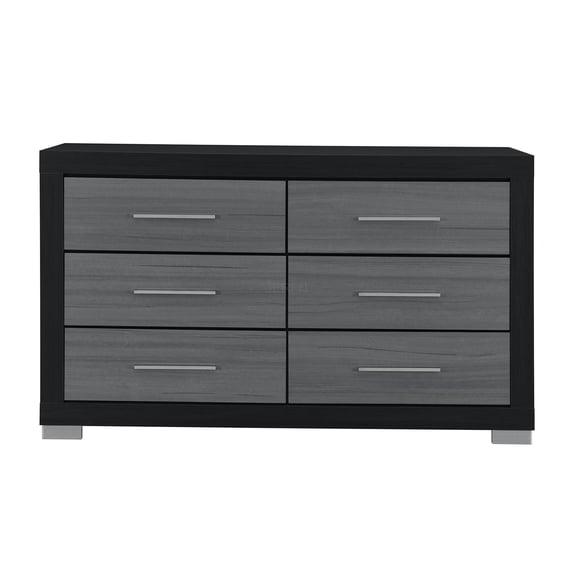 JERFIT 6-Drawer Dresser for Bedroom, Black & Grey Two-Tone Finish, Solid Wood Chest of Drawers, Transitional Style with Bar Handles