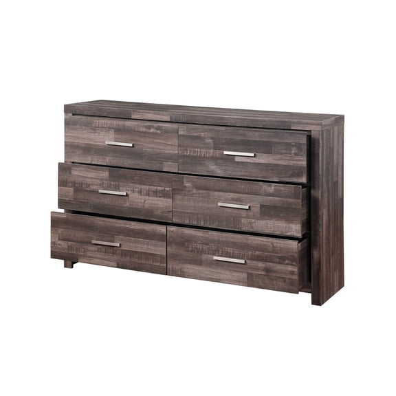 JERFIT 6-Drawer Dresser for Bedroom, Dark Brown Chest of Drawers with Smooth Glide, Rustic Modern Wood Veneer Storage Furniture