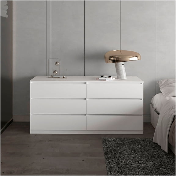 JERFIT 6-Drawer Dresser for Bedroom, Modern White Chest of Drawers with Smooth Gliding, Storage Cabinet for Bedroom, Living Room, Office