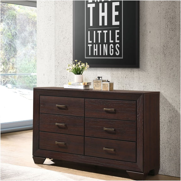 JERFIT 6-Drawer Dresser with Ample Storage, Dark Brown Chest of Drawers for Bedroom, Engineered Wood Organizer with Sleek Pulls