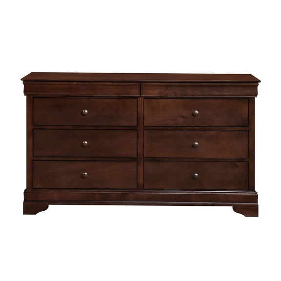 JERFIT 6-Drawer Louis Philippe Dresser with Hidden Jewelry Storage, Brown Cherry Finish Wood Bedroom Chest
