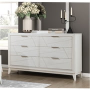 JERFIT 6-Drawer Modern Dresser, Antique White Bedroom Storage Chest, Wood Veneer Dresser with Metal Pulls