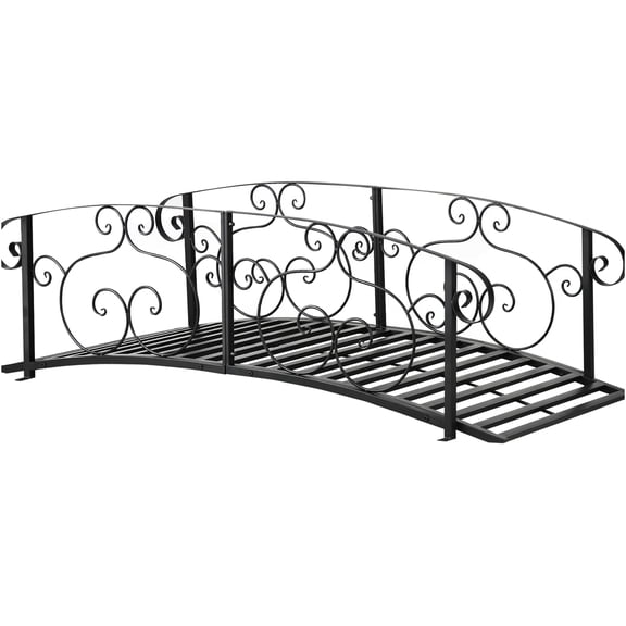 JERFIT 6 Foot Black Steel Garden Bridge, Decorative Arch Footbridge with Safety Handrails for Pond, Creek, Stream, Backyard Landscaping