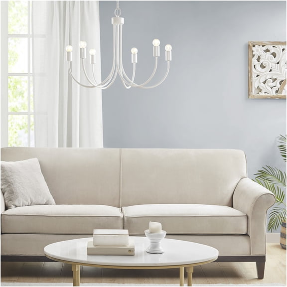 JERFIT 6-Light Chandelier, Modern White Iron Ceiling Light Fixture with Adjustable Chain for Dining Room Kitchen Island