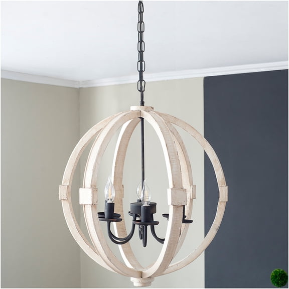 JERFIT 6-Light Farmhouse Chandelier with Distressed White Finish, Adjustable Hanging Chain, E12 Base Hardwired Fixture for Dining Room Kitchen Island Entryway Foyer