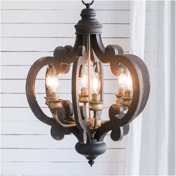 JERFIT 6-Light Farmhouse Chandelier, French Country Pendant Light Fixture with Adjustable Chain for Kitchen Island, Dining Room, Foyer