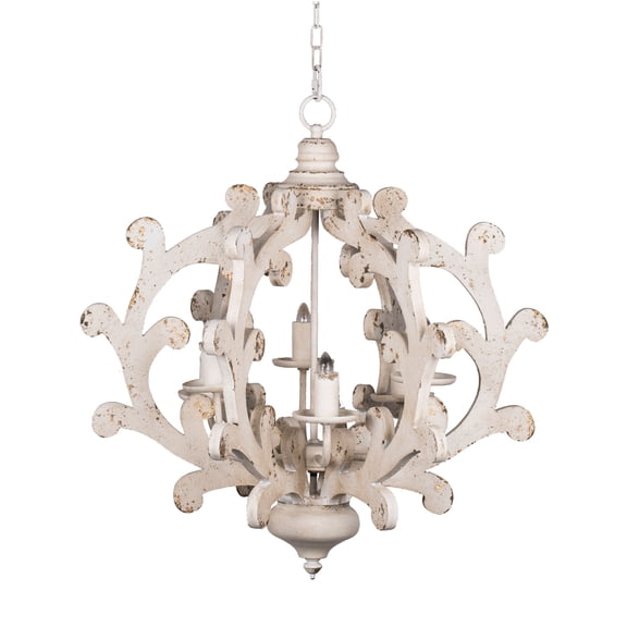 JERFIT 6-Light Farmhouse Chandelier with Adjustable Chain, Vintage White Wood Look Ceiling Light Fixture for Kitchen Island, Dining Room, Entryway