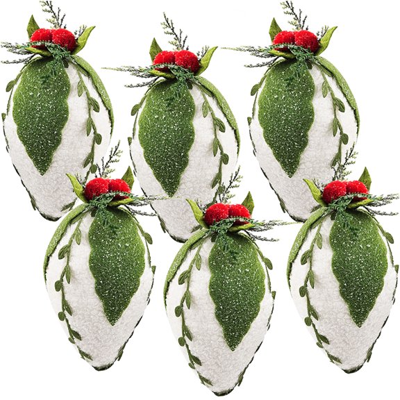 JERFIT 6-Pack Multicolor Pinecone Christmas Ornaments, Iced Teardrop Hanging Ball Decor for Holiday Tree Party Wreath Garland Centerpiece