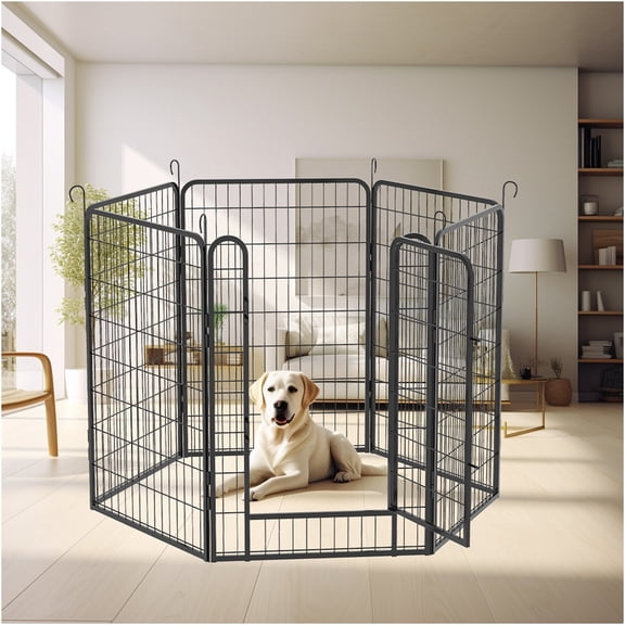 JERFIT 6-Panel Heavy Duty Metal Dog Playpen with Door, 39.4" Tall Pet Exercise Pen for Indoor & Outdoor Use, Rust-Proof Black Iron Fence