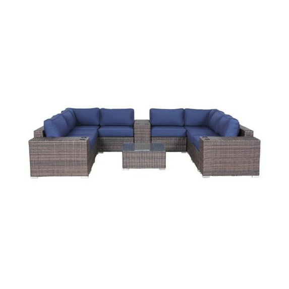 JERFIT 6-Person Outdoor Patio Sectional Sofa Set with Coffee Table, Brown All-Weather Wicker, 12-Piece Fully Assembled
