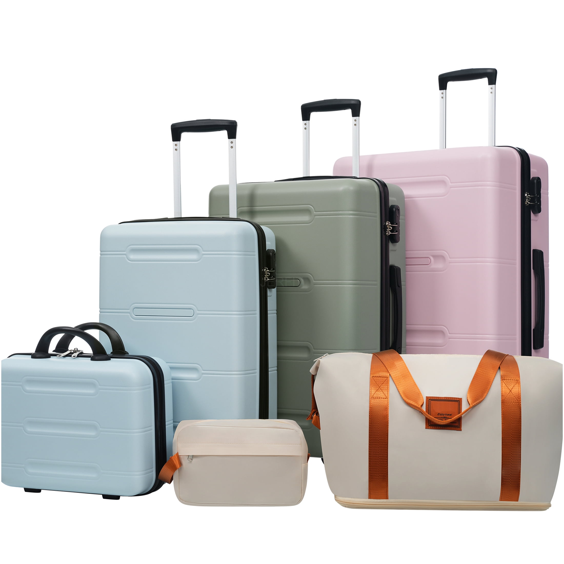 JERFIT 6-Piece ABS Hardshell Luggage Set with Spinner Wheels & TSA-Approved Lock, Includes Carry-On, Checked Suitcases, Weekender Duffel & Toiletry Bag