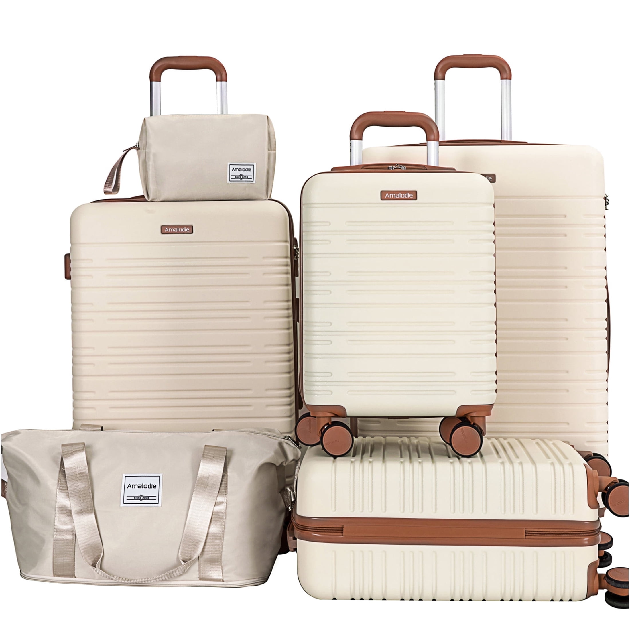 JERFIT 6-Piece ABS Hardshell Luggage Set with TSA Locks, Spinner Wheels, Expandable Suitcase & Duffel, Beige Travel Luggage