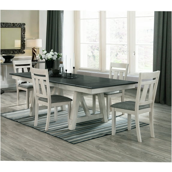 JERFIT 6-Piece Cream Cottage Dining Set with Extendable Table and Upholstered Chairs