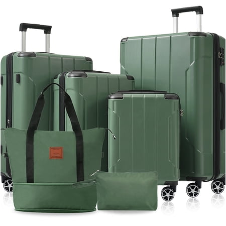 JERFIT 6-Piece Expandable Hardshell Luggage Set with TSA Lock, 360° Spinner Wheels, ABS Lightweight Suitcases for Travel, Green