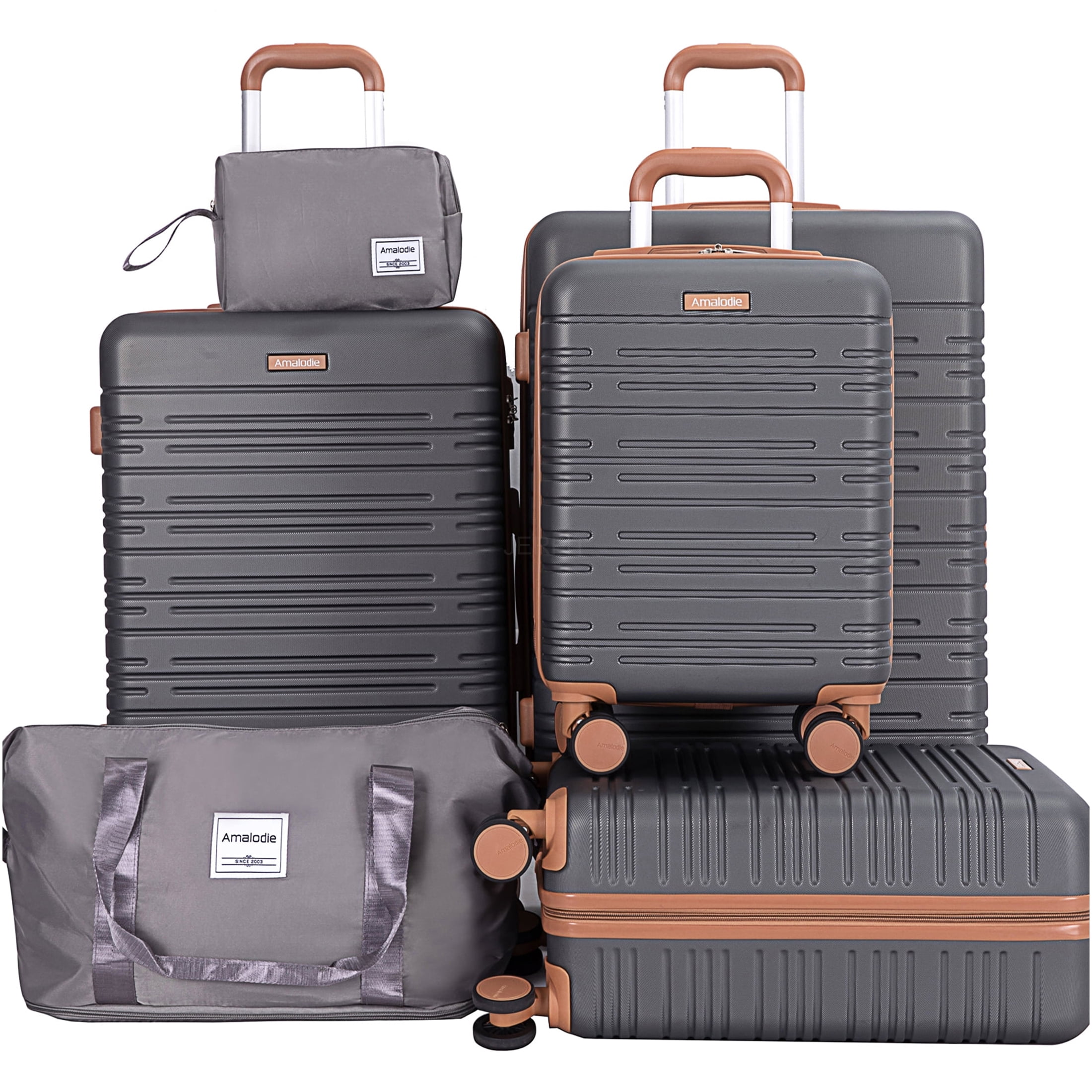 JERFIT 6-Piece Hard Shell Luggage Set with TSA Locks, 360° Spinner Wheels, Expandable Duffel, Gray ABS Suitcases for Travel