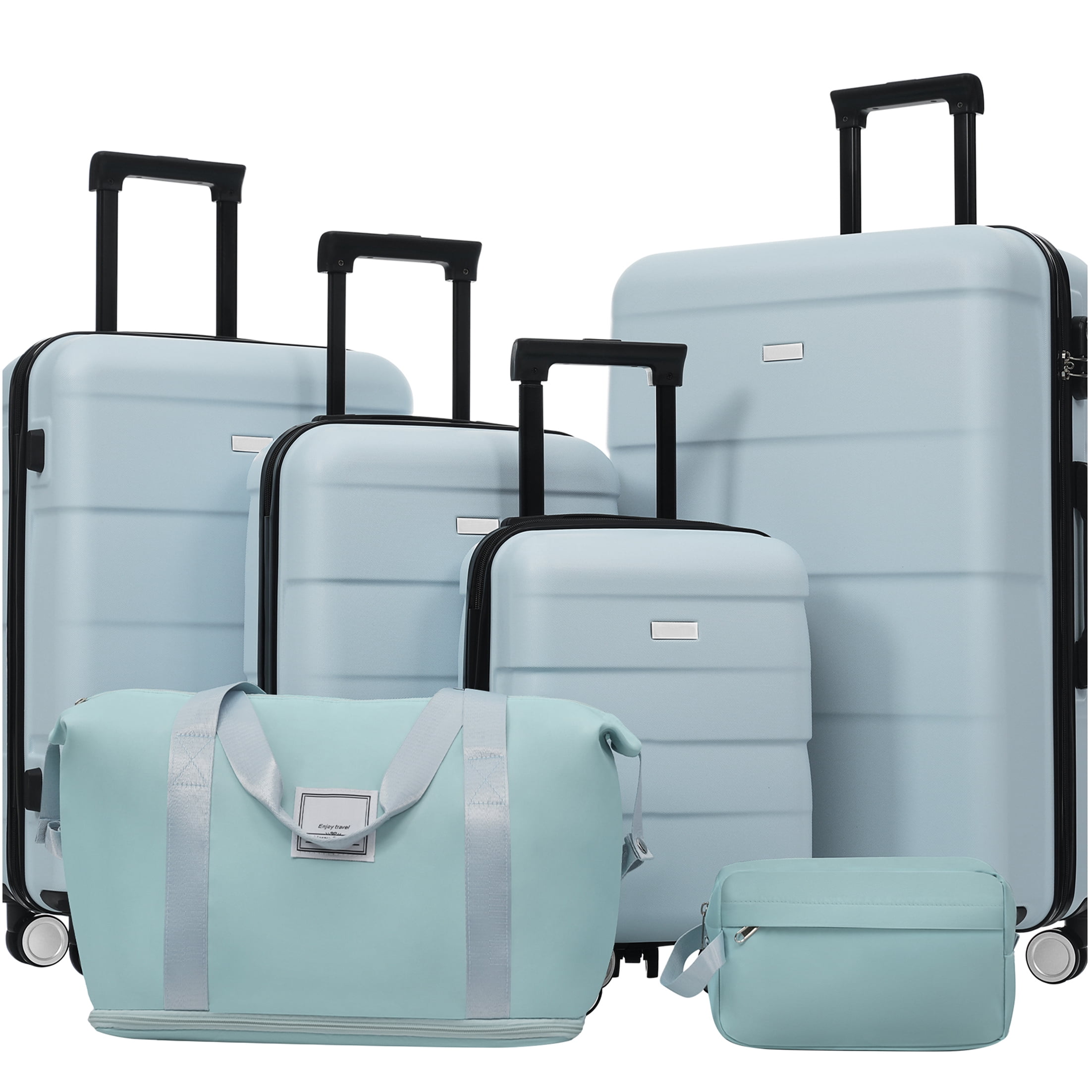 JERFIT 6-Piece Light Blue ABS Hardshell Luggage Set with Spinner Wheels & TSA-Approved Lock, Lightweight Suitcase for Travel
