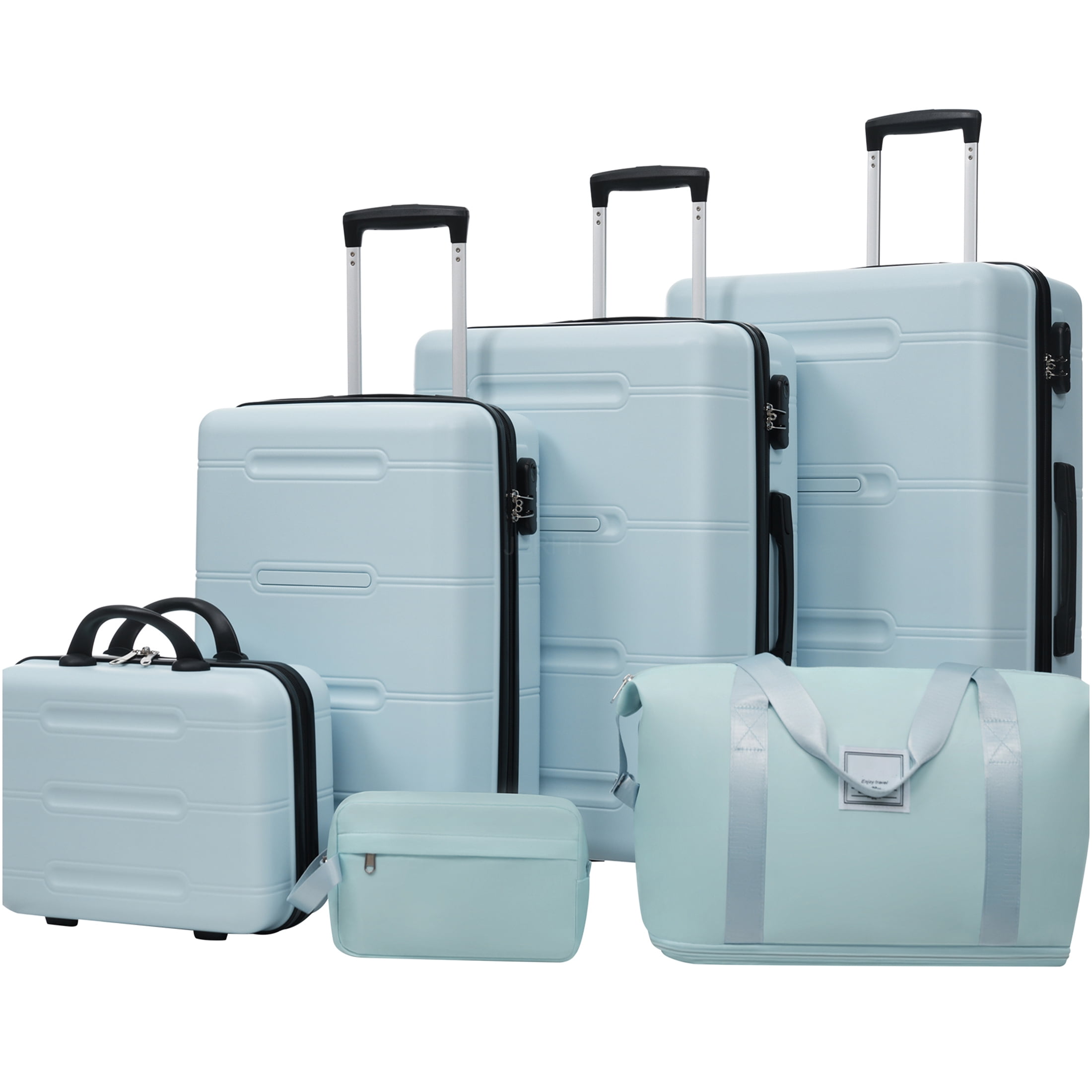 JERFIT 6-Piece Lightweight Hardshell Luggage Set with Spinner Wheels & TSA-Approved Lock, Includes Carry-On, Checked Suitcases, Weekender Bag & Toiletry Kit