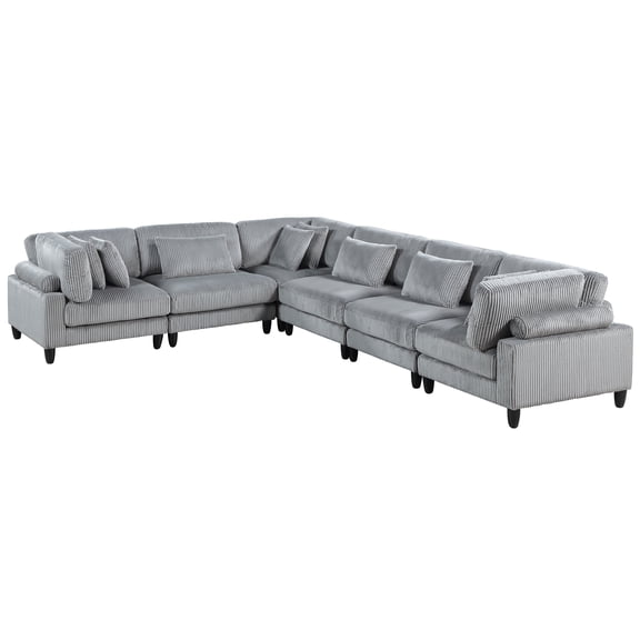 JERFIT 6-Piece Modern Modular Sectional Sofa Set with Pillows, Gray Corduroy Fabric Upholstery for Living Room, Reversible Cushions