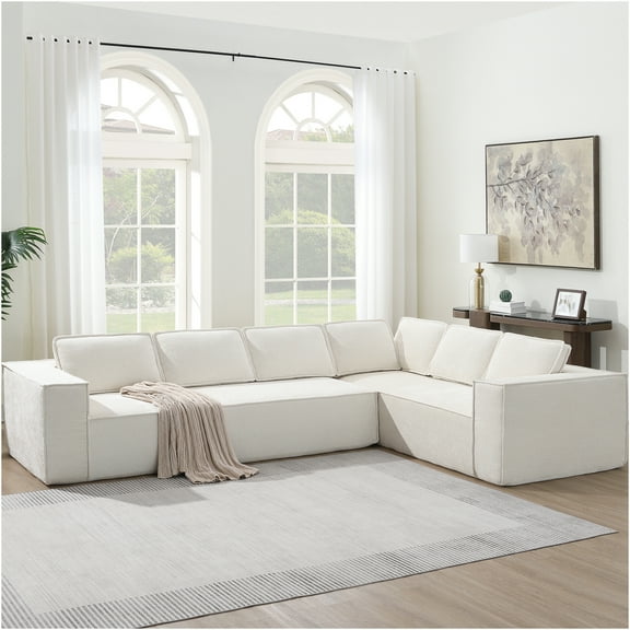 JERFIT 6-Piece Modular Sectional Sofa, L-Shaped Chenille Couch with No Assembly, Wrinkle-Resistant Beige Fabric for Living Room, Modern Cloud Design