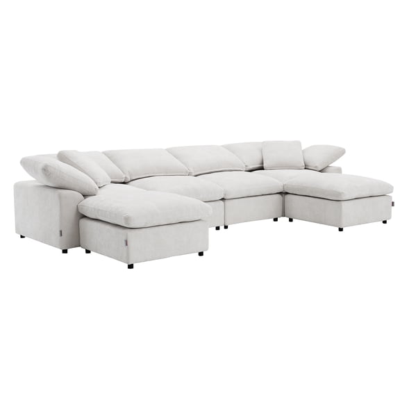 JERFIT 6-Piece Modular Sectional Sofa Set with Ottoman, Linen Fabric Upholstery, Convertible Corner Couch with Chaise for Living Room