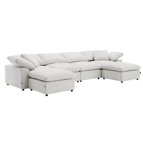 JERFIT 6-Piece Modular Sectional Sofa Set with Ottoman, Linen Fabric Upholstery, Convertible Corner Couch with Chaise for Living Room
