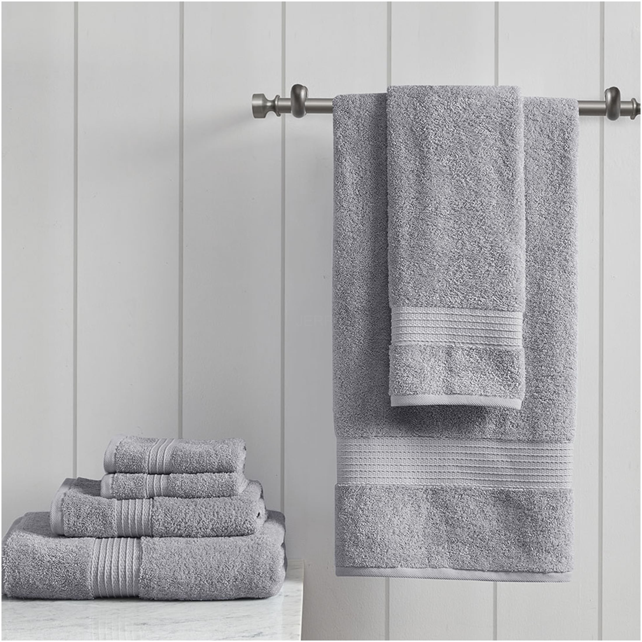 JERFIT 6-Piece Organic Cotton Bath Towel Set, GOTS & OEKO-TEX Certified, Super Soft and Absorbent, Luxury Grey Towels for Bathroom
