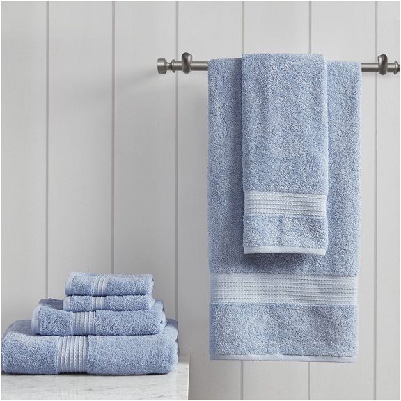 JERFIT 6-Piece Organic Cotton Bath Towel Set, Super Soft & Absorbent, GOTS & OEKO-TEX Certified, Quick-Dry, Spa Luxury Towels for Bathroom, Blue