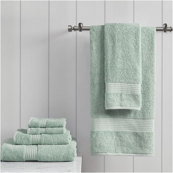 JERFIT 6-Piece Organic Cotton Towel Set, Super Absorbent & Quick-Dry Bath Towels, GOTS Certified, Seafoam Green