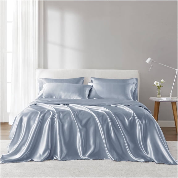 JERFIT 6-Piece Queen Satin Sheet Set - Deep Blue, Wrinkle-Free, OEKO-TEX Certified, for 16" Mattress