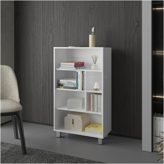 JERFIT 6-Shelf Modern Bookcase, White Freestanding Storage Cabinet, Melamine Bookshelf for Living Room, Office, Study