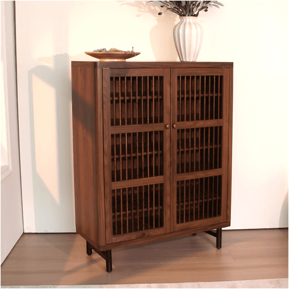 JERFIT 6-Tier Shoe Cabinet with Shutter Doors, Freestanding Shoe Rack Organizer with Adjustable Shelves, Tall Wooden Storage Cupboard for Entryway, Hallway, Living Room, Walnut