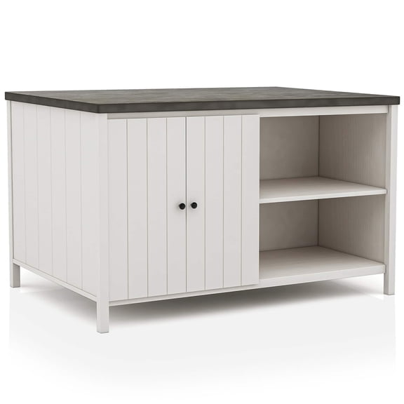 JERFIT 60 Inch Counter Height Dining Table with Storage, Modern Farmhouse Kitchen Island Table, Solid Wood Rectangular Table for Dining Room, Seats 6, Off White and Dark Gray