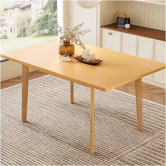 JERFIT 60 Inch Farmhouse Dining Table, Solid Rubber Wood Legs, MDF Top, Rustic Modern Kitchen Table for Dining Room, Natural Finish