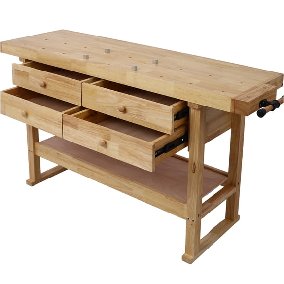 JERFIT 60 Inch Heavy-Duty Wood Workbench with 4 Drawers, Solid Garage Work Table for Workshop, DIY, and Crafting