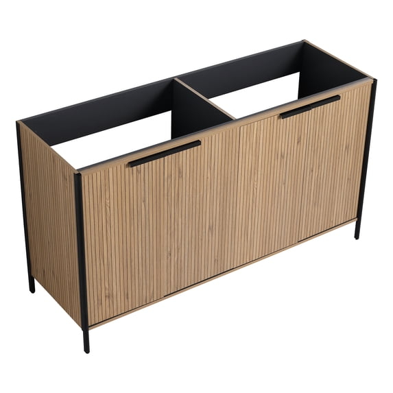 JERFIT 60 Inch Light Coffee Modern Bathroom Vanity with Soft Close Doors, Freestanding Storage Cabinet, No Sink Included