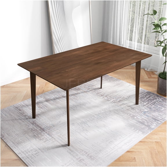 JERFIT 60 Inch Mid-Century Modern Dining Table for 4-6, Solid Wood Kitchen Table with Beveled Edge, Brown Finish