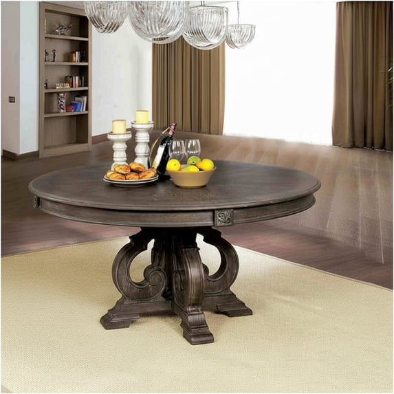 JERFIT 60 Inch Round Dining Table for 6, Solid Wood Pedestal Base ...