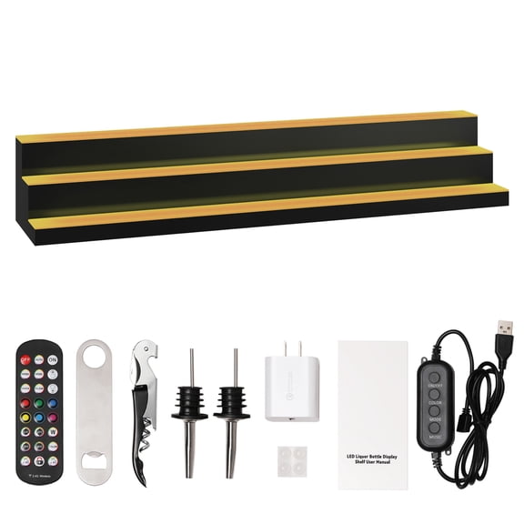 JERFIT 60" LED Backlit Bar Shelf with App & Remote Control, RGB Color Changing Acrylic Liquor Display Cabinet for Home Bar