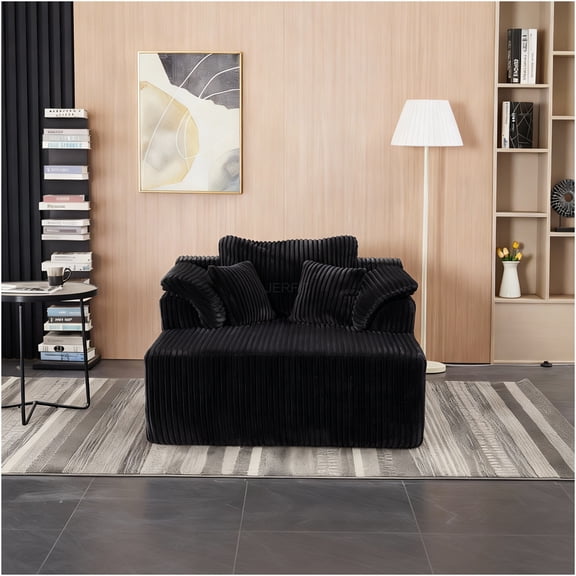 JERFIT 60" Oversized Chaise Lounge Chair, No Assembly Cloud Couch Sofa Bed for Living Room, Soft Corduroy Fabric, Deep Seat Sleeper Chair, Black