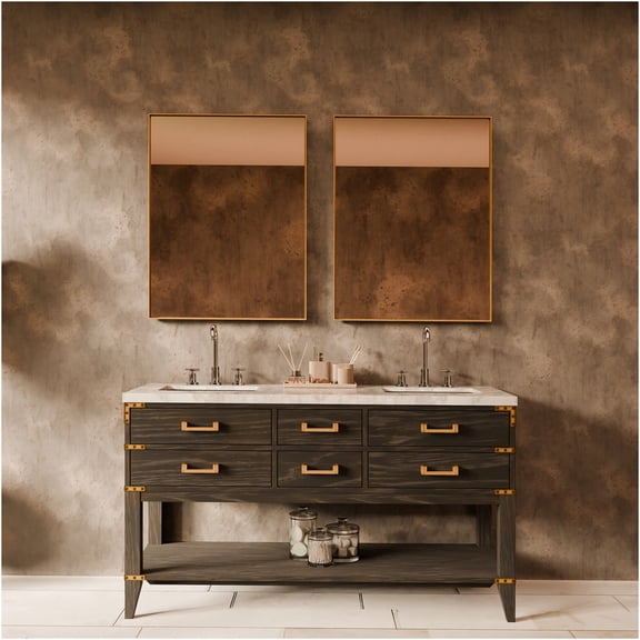 JERFIT 60 inch Black Oak Double Bathroom Vanity Set with Carrara Marble Top, Chrome Faucet & 2 Mirrors for Modern Bathroom