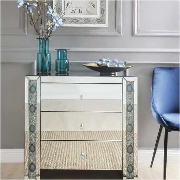 JERFIT 60-inch Modern Console Table with Mirrored Finish, Glass Top & Faux Agate Inlay, 3 Drawers for Hallway & Entryway Storage